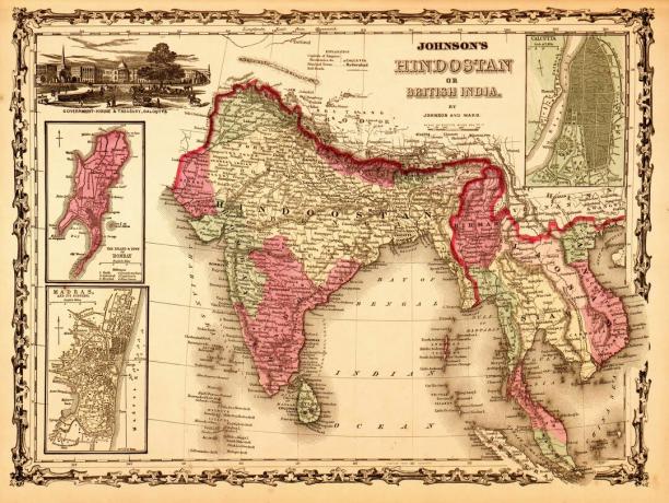 Et kort fra 1862 viste britiske ejendele i Hindoostan eller Indien.