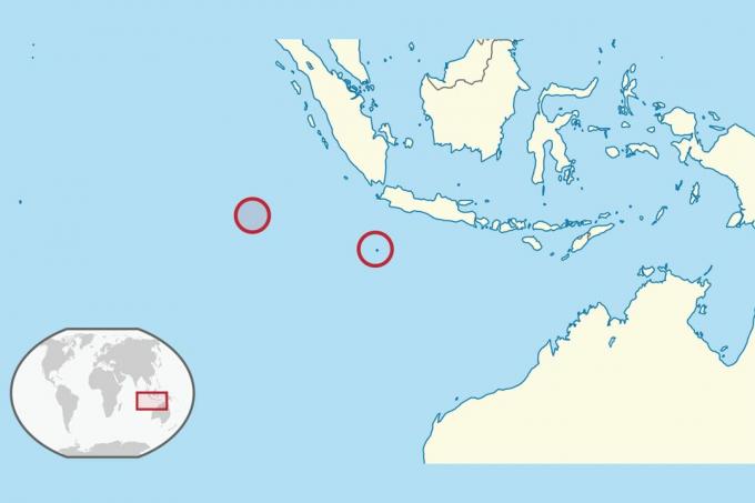 Christmas Island rød krabbe distribution kort
