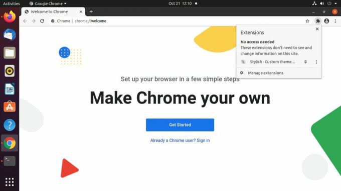 Google Chrome-udvidelsesmenu
