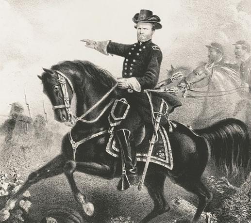 Generalmajor George H. Thomas i den amerikanske hærs uniform over en sort hest.