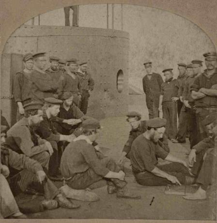 Sejlere på skærmen slapper af på dens dæk sommer 1862.