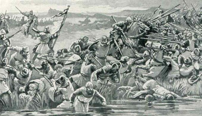 Skotske soldater skubber englænderne i marsk.