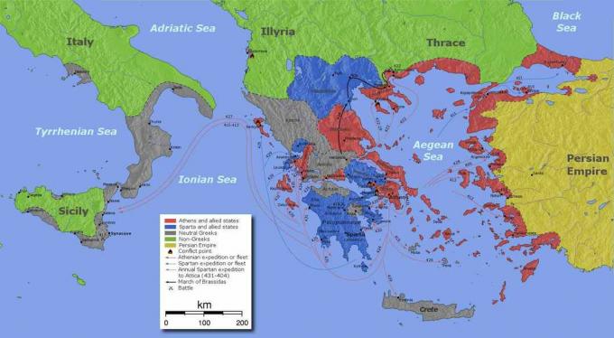 Kort over den Peloponnesiske krig.