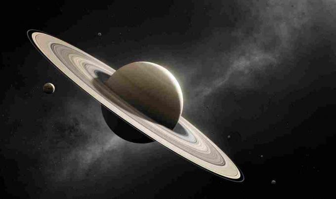 Kunstner gengivelse af Saturn i rummet.