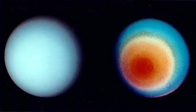 To udsigter over Uranus fra Voyager 2.