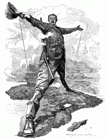 The Rhodes Colossus: Karikatur af Cecil John Rhodes
