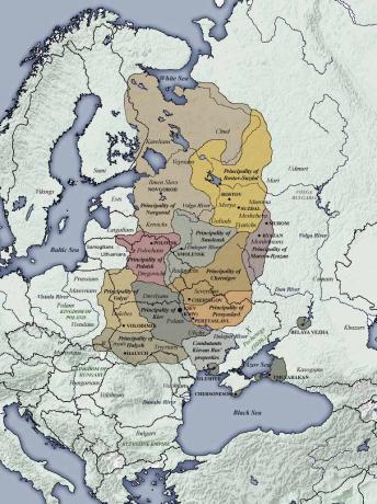 Fyrstendømmer af den senere Kievan Rus (efter Jaroslav I's død i 1054).