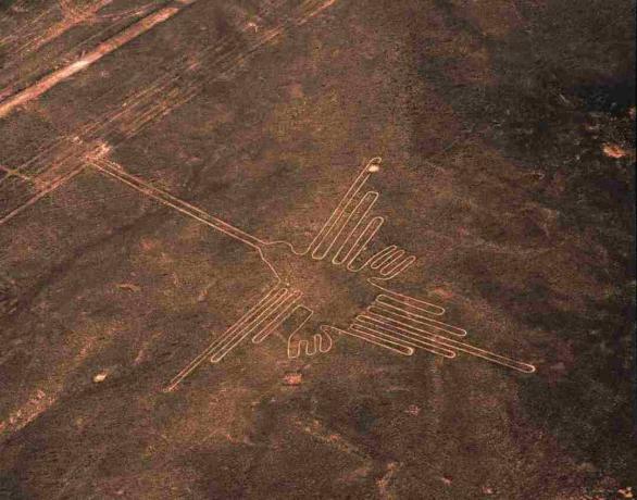 Luftfoto af Hummingbird Geoglyph, Nazca Lines