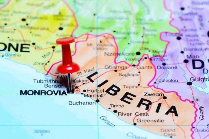 Monrovia lå på et kort over Afrika