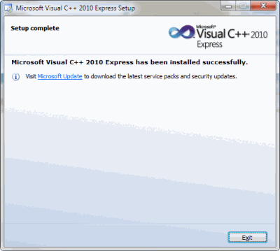 Visual C ++ 2010 Express er installeret