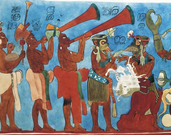 Bonampak Room 1 East Wall, Procession of Musicians (Lower Register) (genopbygning)