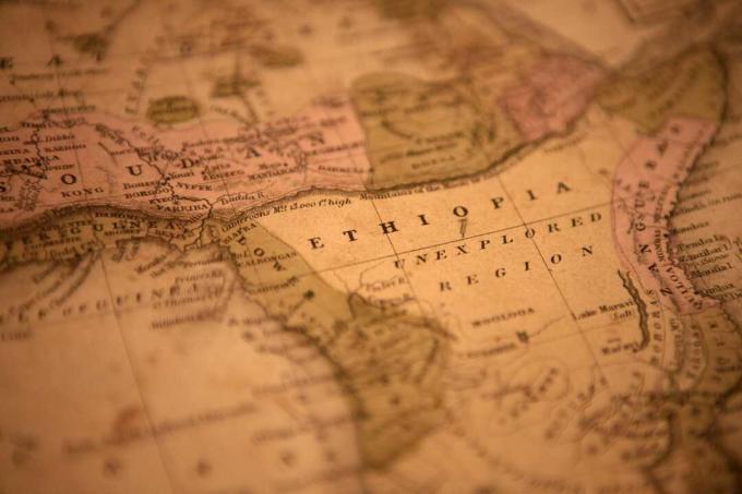 Et gammelt kort, der viser Etiopien