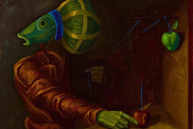 Maleri af en troldmand med hovedet af en fisk