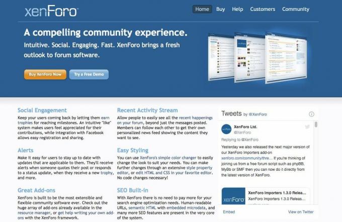 Skærmbillede af XenForo forumværktøj til blogs og websteder