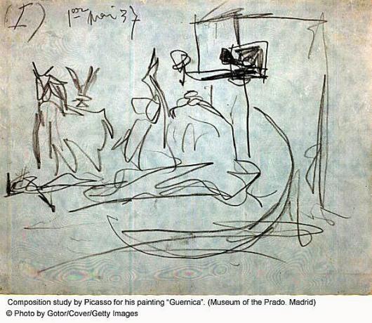 Picasso skitse til hans maleri Guernica