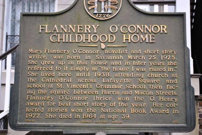 Plak ved Flannery O'Connors barndomshjem