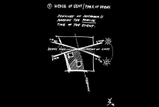 Daniel Libeskind Sketch of Wedge of Light / Park of Heroes fra december 2002 Slide Presentation