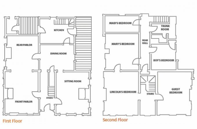 Første og anden sal planer af renoveret Lincoln Home i Springfield, Illinois