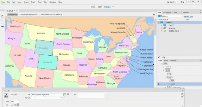 Et billedkort over USA i Dreamweaver