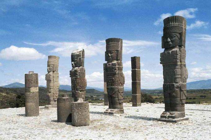 Atlantiske krigere, Temple of Quetzalcoatl, arkæologisk sted i Tula, Mexico, Toltec Civilization