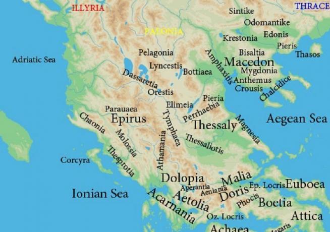 Kort over det nordlige Grækenland i gamle tider.