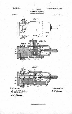 patent på Granville T. Woods 'automatiske luftbremse, 1902