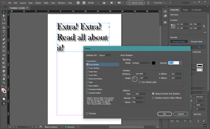 InDesign skygge