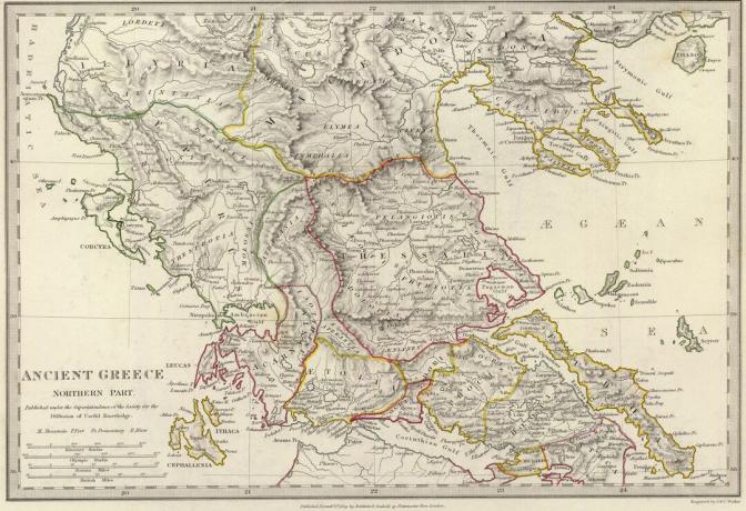 Kort over det antikke nordlige Grækenland og de omkringliggende områder.