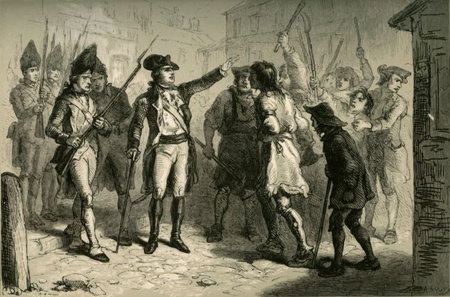 Den britiske kongelige guvernør William Tryon konfronterer North Carolina Regulators i 1771
