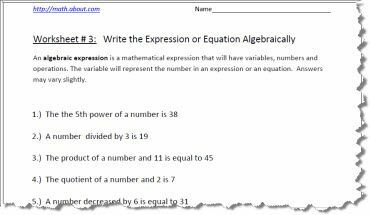 Arbejdsark til algebraisk ekspression # 3