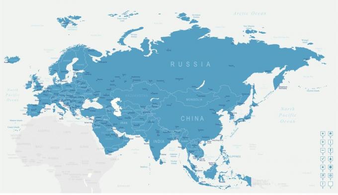 Digital kort over kort over Eurasien.