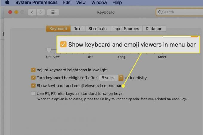 Indstillingen "Vis tastatur- og emoji-seere i menulinjen"