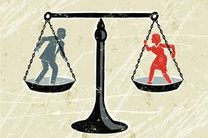 Balance skala med mand og kvinde