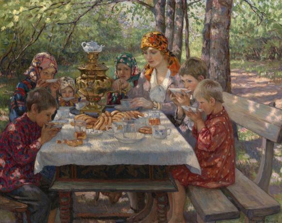 Lærerens gæster. Kunstner: Bogdanov-Belsky, Nikolai Petrovich (1868-1945)