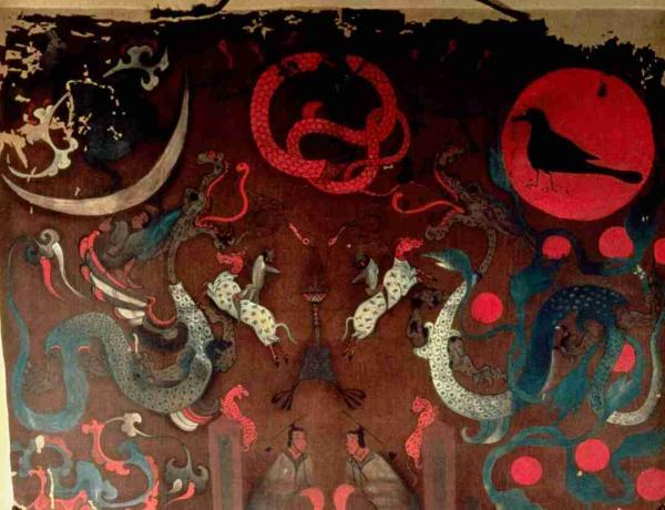 Øverste detalje af Lady Dais begravelsesbanner, Mawangdui, Han-dynastiet