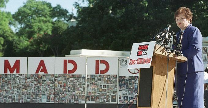 Mødre mod spirituskørsel (MADD) Nationalpræsident Millie Webb taler under et 20 -års jubilæumsmøde uden for U.S. Capitol, 6. september 2000 i Washington.