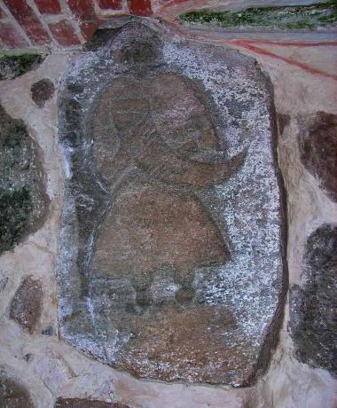 Svantevit-stenen i kirken i Altenkirchen på øen Rügen før 1168. Kunstner: Førkristen kunst