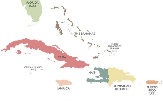 De politiske kort på Greater Antilles