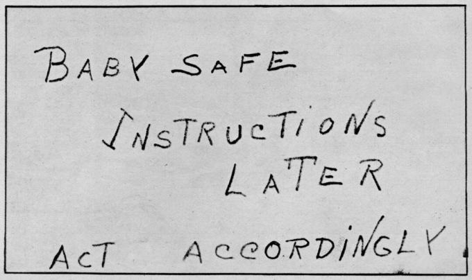'Babysikker instruktioner senere handling i overensstemmelse hermed', 1932, (1938)